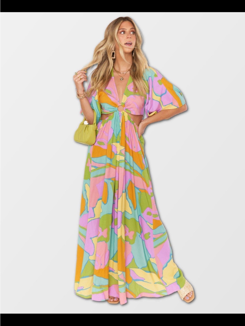 Show Me Your MuMu Pastel Abstract Maxi Dress - Pink, Green & Orange